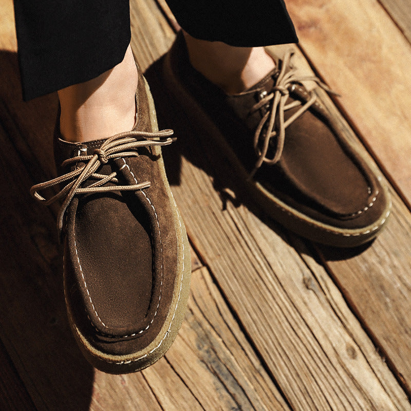 Suede Lace-Up Moc-Toe Chunky Sole Shoes
