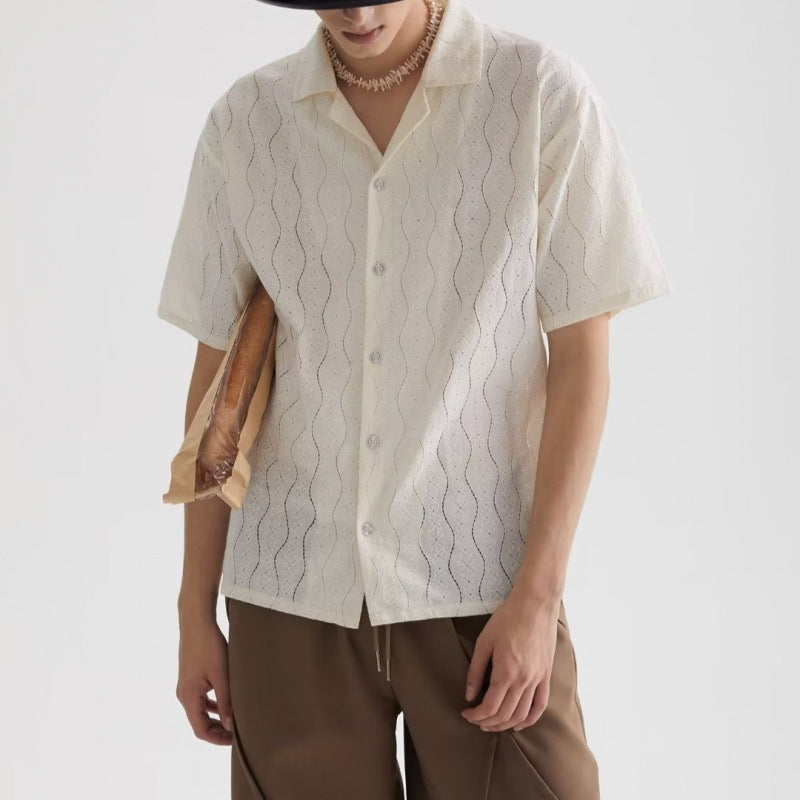 Breathable Lace Oversize Cuban Collar Shirt
