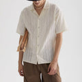 Men's Shirt with Short Sleeves – Oversize Fit – Breathable Lace Fabric – Cuban Collar