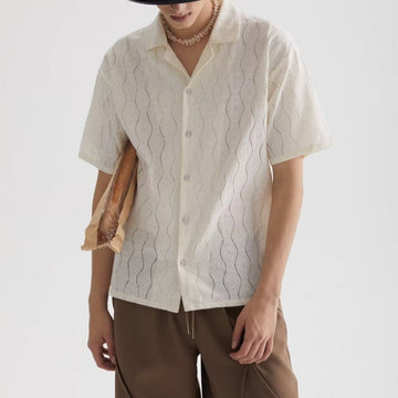 Breathable Lace Oversize Cuban Collar Shirt