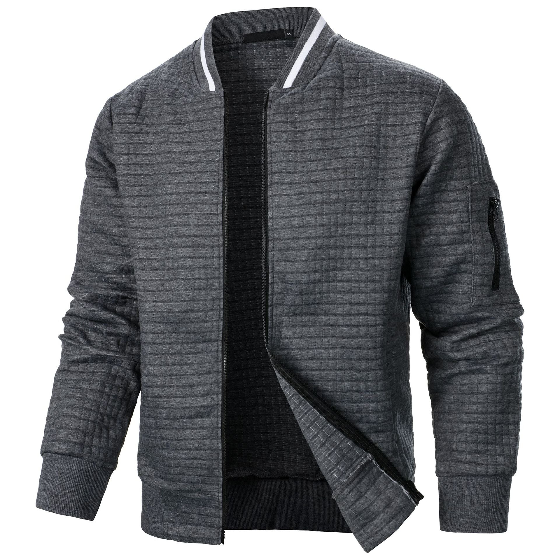 Men's Bomber Jacket - Quilted Design - Zipper Closure - Ribbed Collar & Cuffs - Regular Fit
