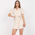 Women's Blazer Dress – Tailored Fit – Double Breasted – Puff Sleeves – Tie Belt