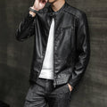Men's Biker Jacket – Slim Fit – Leather Look – Stand Collar – Zipper Pockets