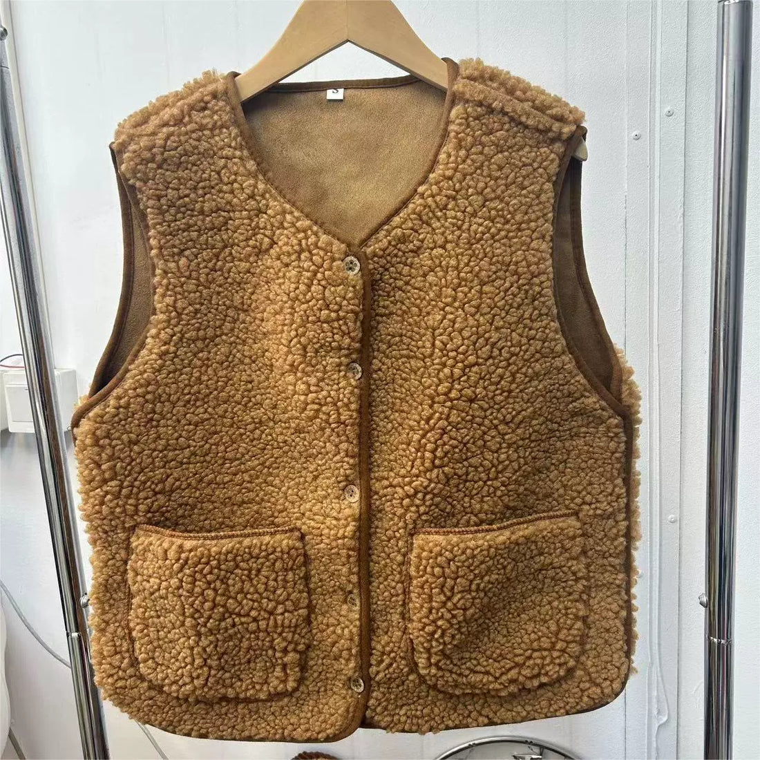 Plush Fleece Relaxed Fit Button Front Vest