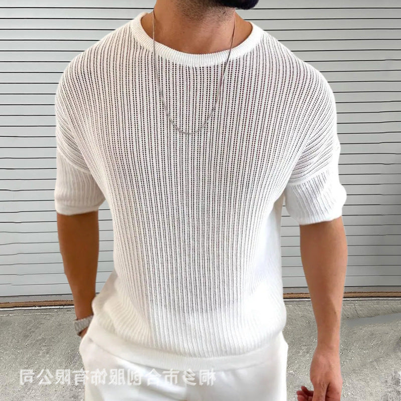 Men's sweater – Slim fit – Light rib structure – Short sleeve – Round neck