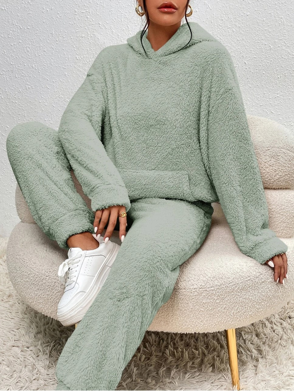 Plush Fleece Hoodie Wide-Leg Lounge Set