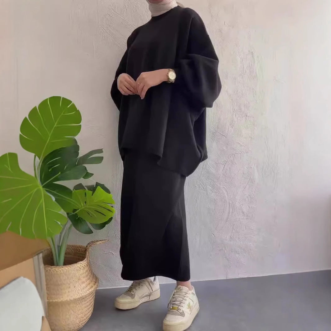 Oversized Wool Knit Sweater and Skirt Set