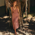 Women's Maxi Dress – Lightweight Cotton – Deep V-Neck – Adjustable Straps – With Pockets