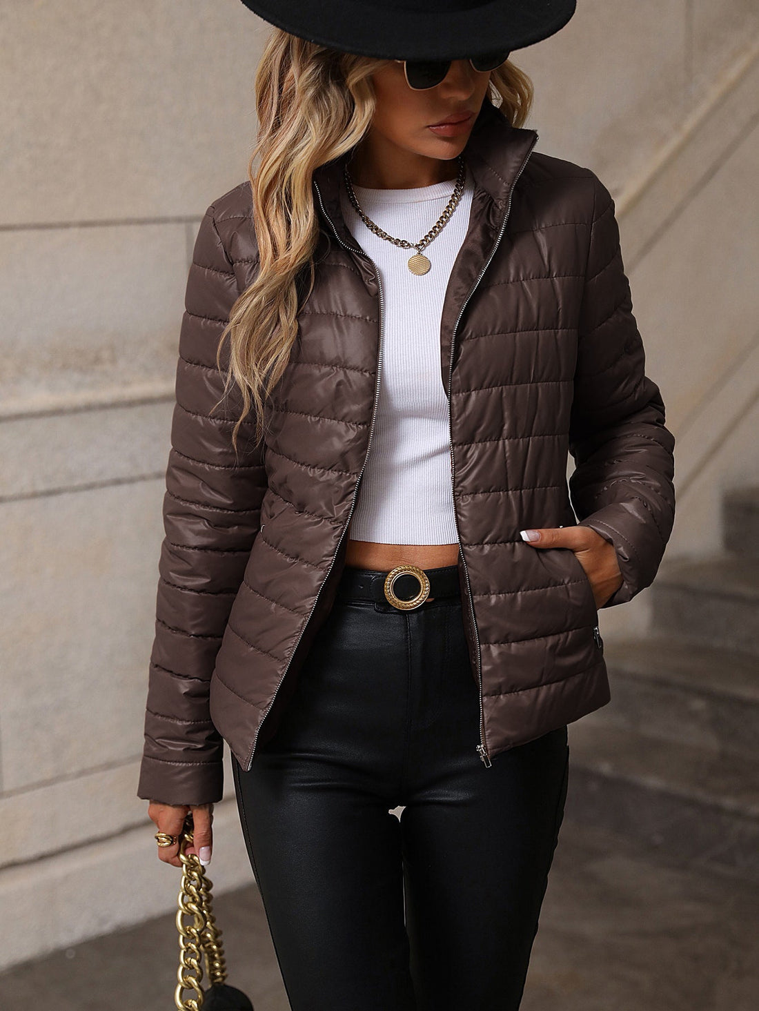 Shiny Cotton Blend Tailored Quilted Jacket