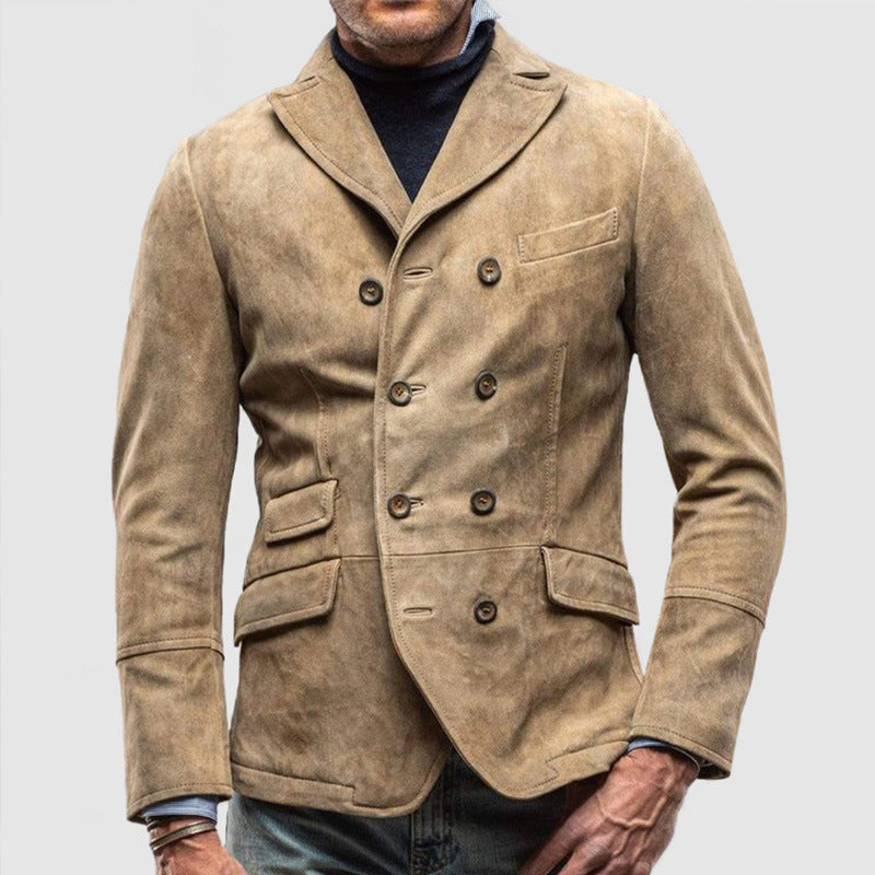 Double Breasted Tailored Suede-Like Jacket