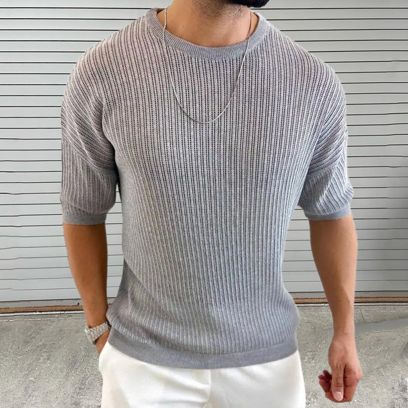 Slim Fit Light Rib Short Sleeve Sweater