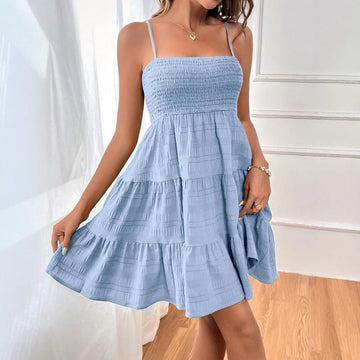 Breathable Smocked Ruffled A-line Dress