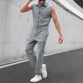 Men's Jumpsuit – Slim Fit – Sleeveless – Button Closure – Shirt Collar – Cargo Details