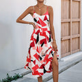 Women's A-line dress – Mid-length – Breathable lightweight material – Geometric pattern – Spaghetti straps