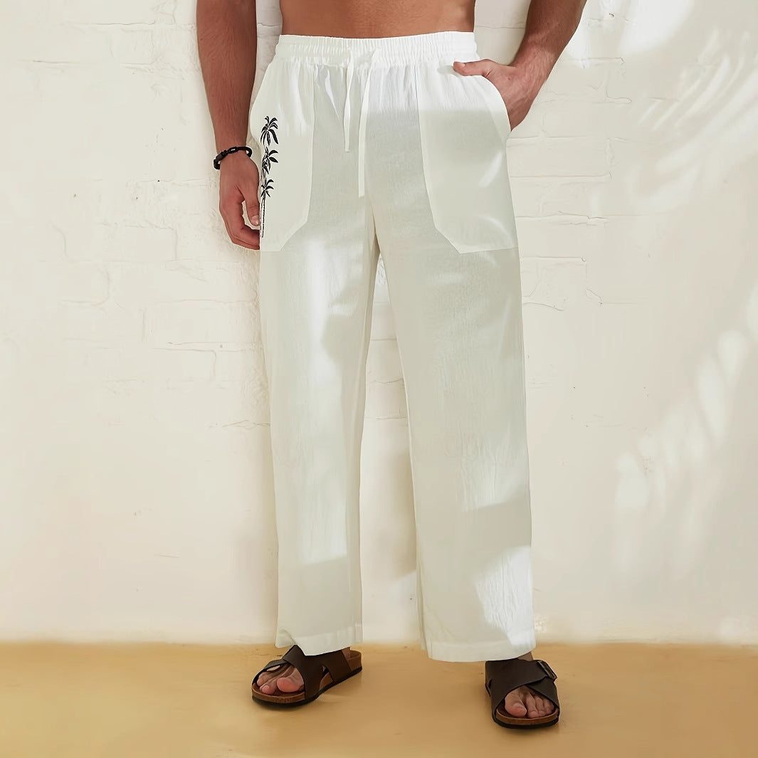Men's Trousers – Wide Fit – Light and Breathable Fabric – Drawstring Closure – Pocket Print