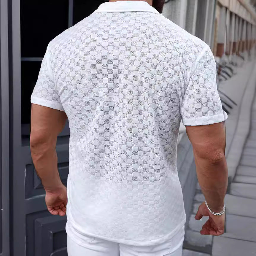 Men's Knit Shirt – Relaxed Fit – Short-Sleeved – Button Closure – Lace Details