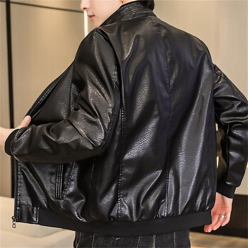 Leather Slim Fit Stand Collar Jacket