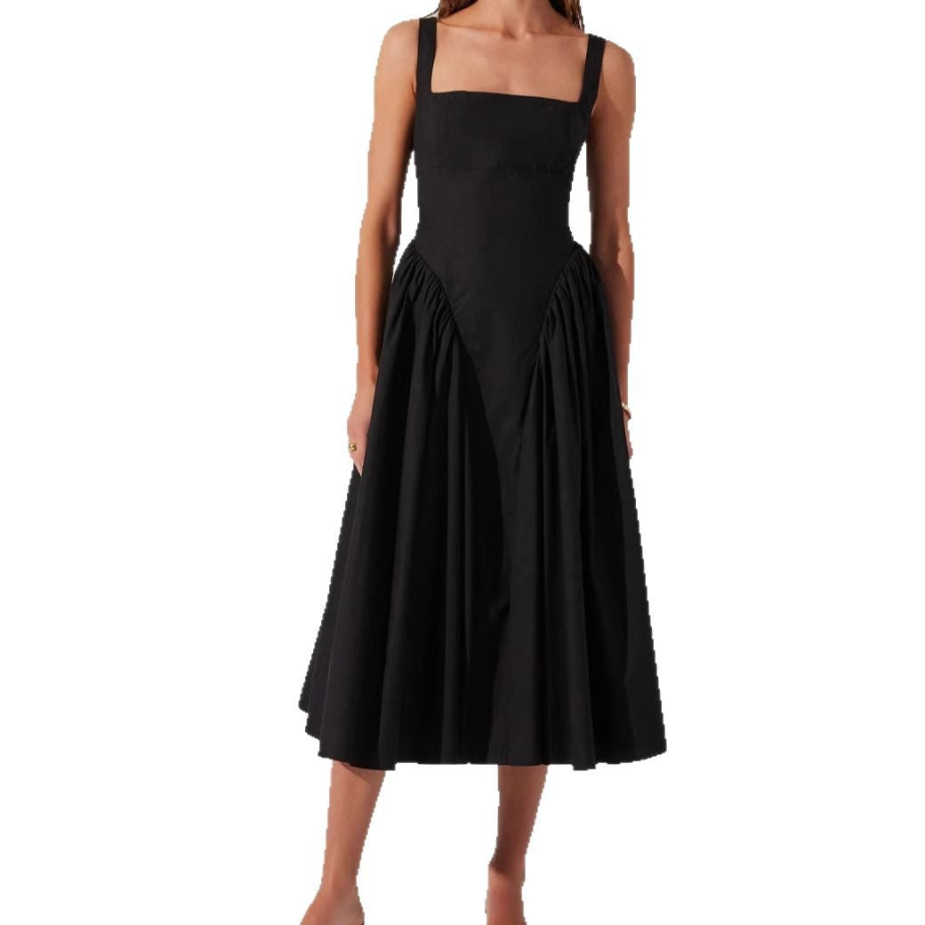 Women's Midi Dress – A-line Fit – Open Back with Bow – Light Cotton Blend