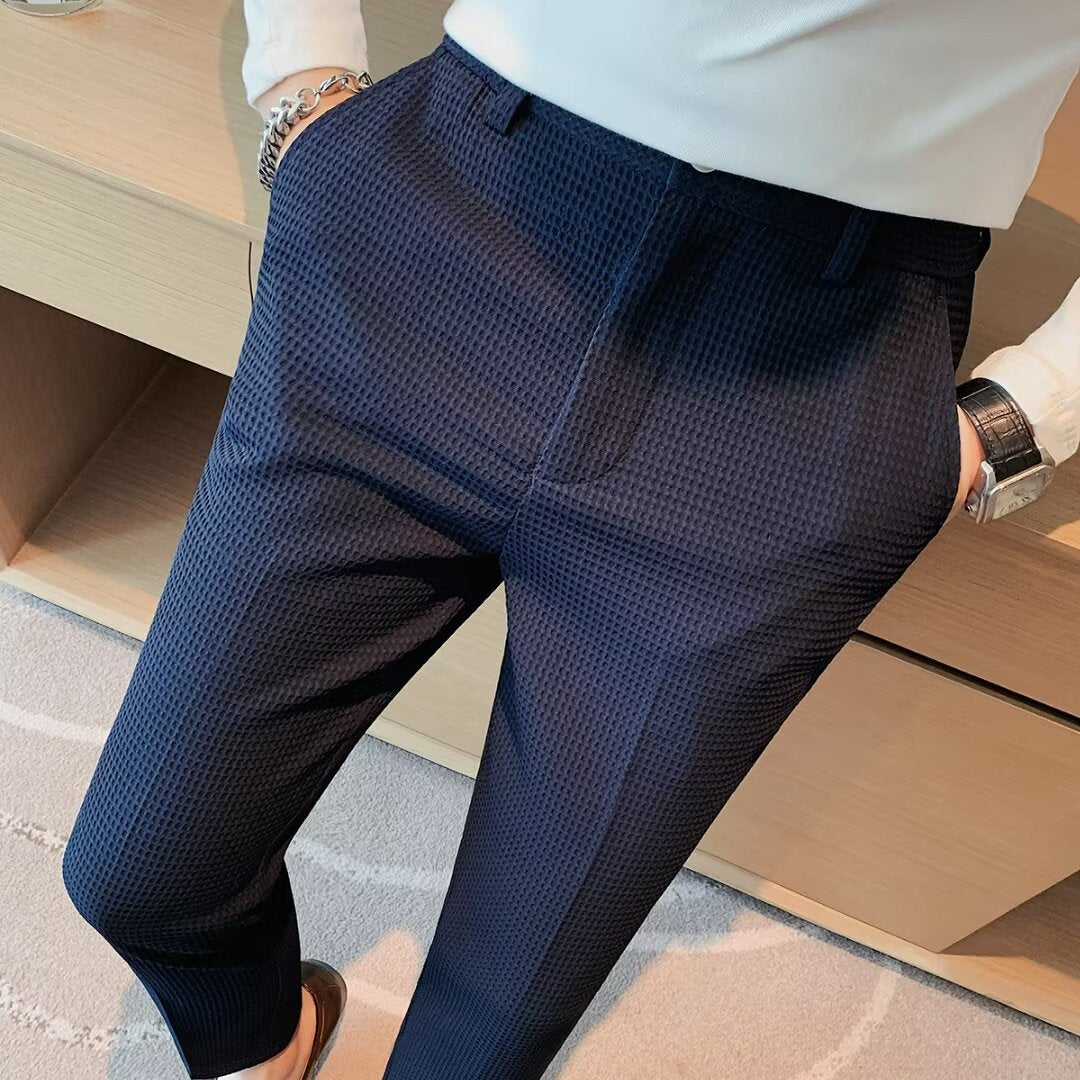 Men's Cropped Trousers – Slim Fit – Textured Lightweight Fabric – Tapered Leg