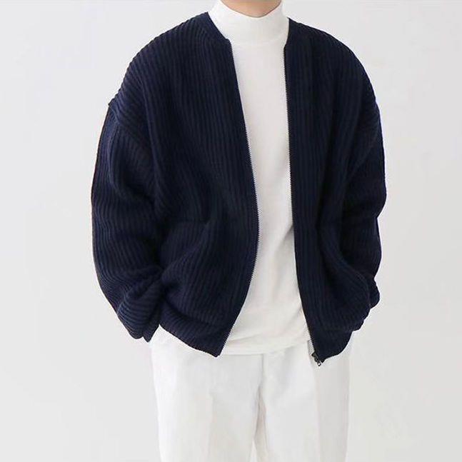 Relaxed Fit Ribbed Wool Blend Cardigan