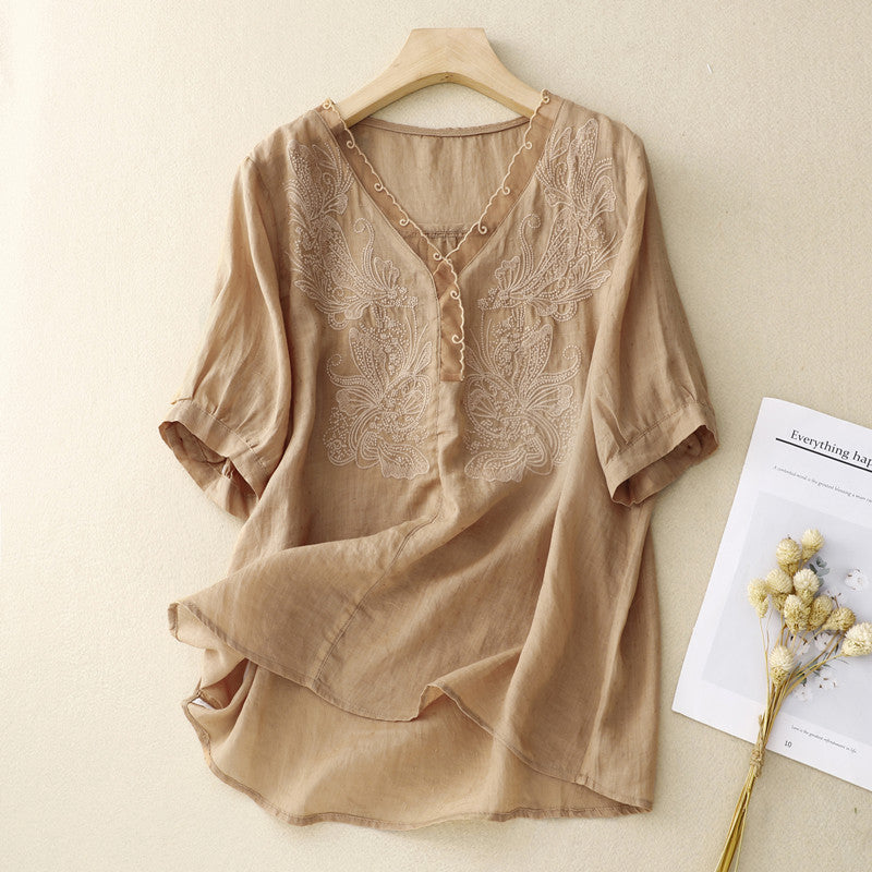 Breathable Embroidered Loose Fit Shirt
