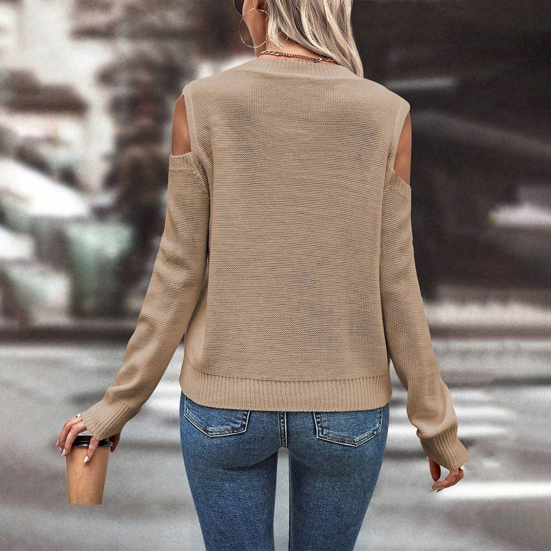 Cable Knit Open Shoulders Loose Sweater