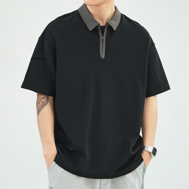Cotton Blend Half Zipper Relaxed Polo Shirt