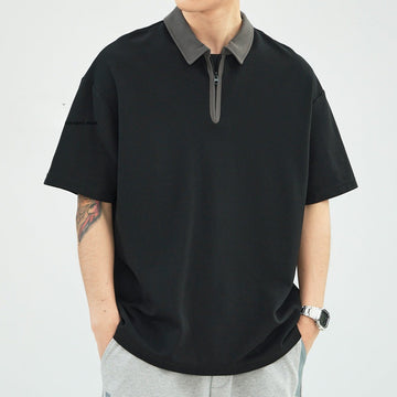 Cotton Blend Half Zipper Relaxed Polo Shirt