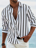 Men's Shirt with Long Sleeves – Cotton Linen Blend – Relaxed Fit – Striped Design
