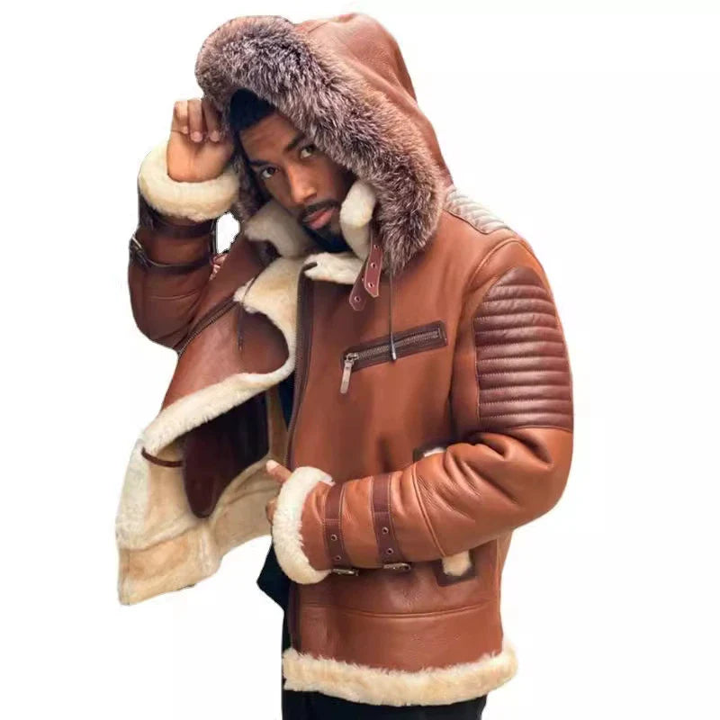 Fur-Lined Quilted Moto Leather Coat