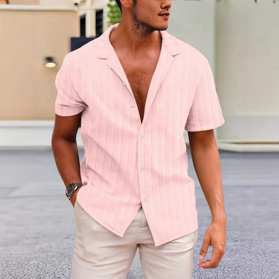 Men's Shirt with Short Sleeves – Classic Fit – Cotton Linen – Button Closure