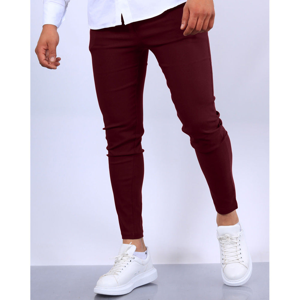 Men's Trousers – Slim Fit – Woven Fabric – Faux Pockets – Full Length Formal Look