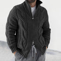Men's Cardigan – Wool Blend – Relaxed Fit – High Neck – Zipper – Cable Knit Sleeves