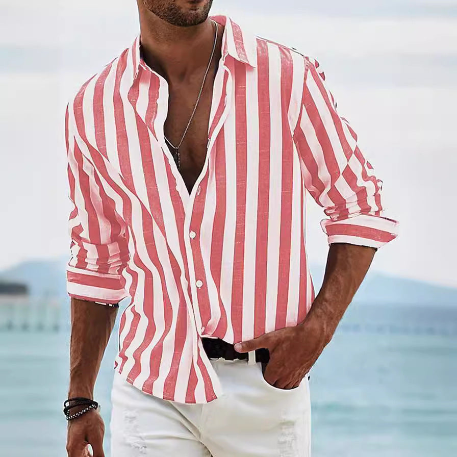 Cotton Linen Blend Relaxed Fit Striped Shirt