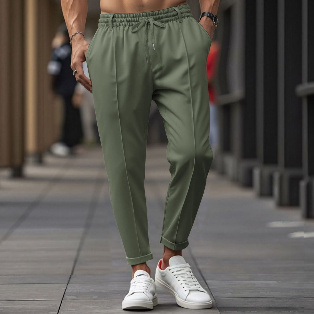 Elastic Waist Straight Leg Jogging Pants