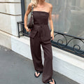 Women's Set with Strapless Top and Wide Pants – Fitted Waist – Elegant Fit