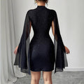 Dress for women – Slim fit – Glittering chiffon – Mini length – High neck – Evening wear