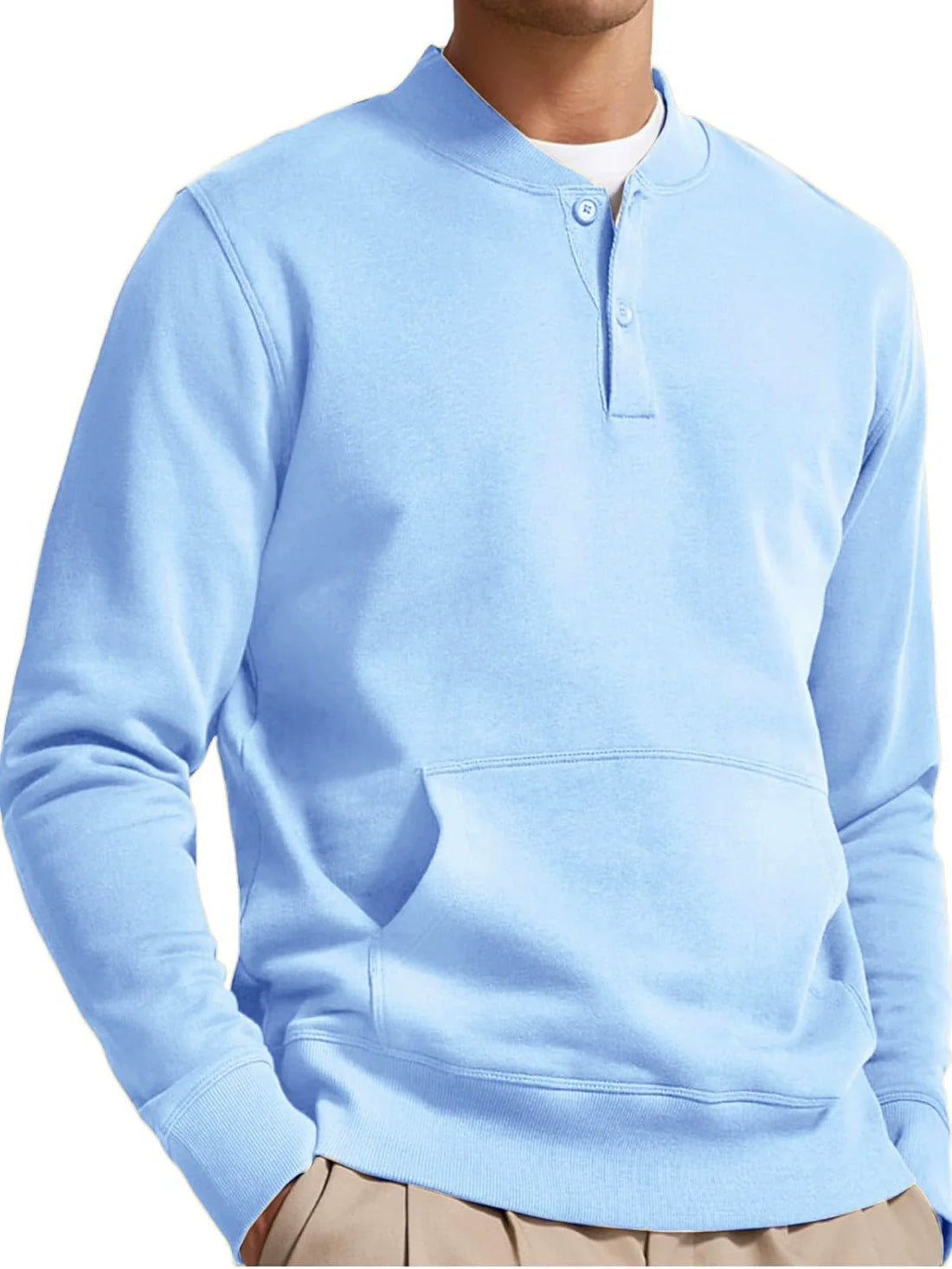 Cotton Blend Regular Fit Button Neck Sweatshirt