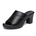 Women's Mules with Heel – Soft Leather – Block Heel – Peep Toe – Slip-On Comfort Fit