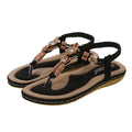 Women's Sandals – Flat Sole – Woven Toe Strap – Bohemian Wooden Beads – Relaxed Fit