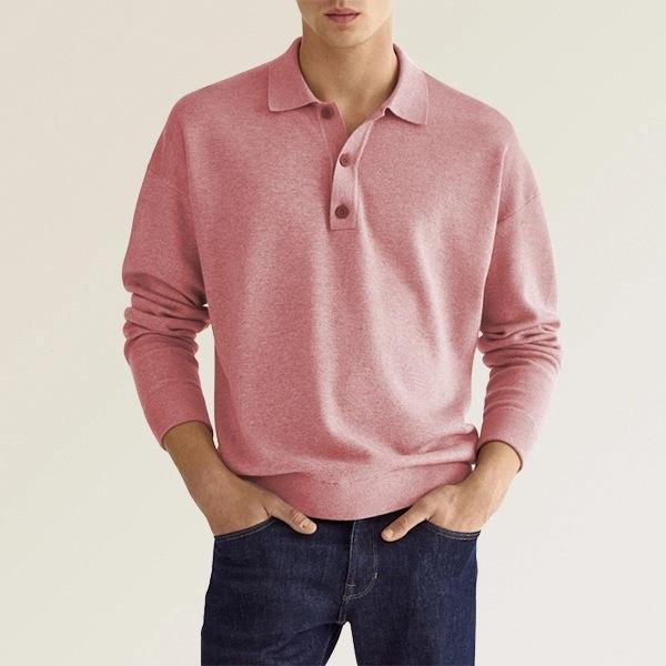Men's Polo Shirt – Classic Fit – Long-Sleeved – Soft Cotton Blend – Ribbed Cuffs