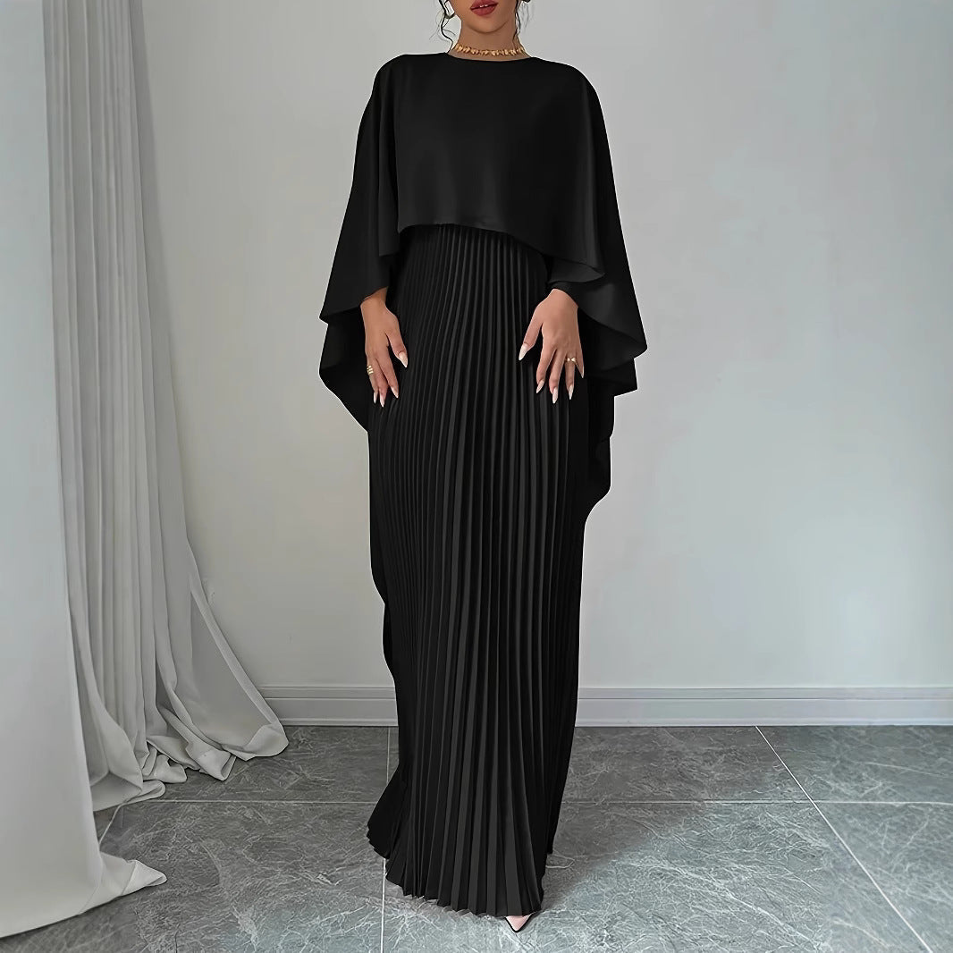 Women's Maxi Dress – Batwing Sleeves – High Neck – Pleated Skirt – Airy Fit