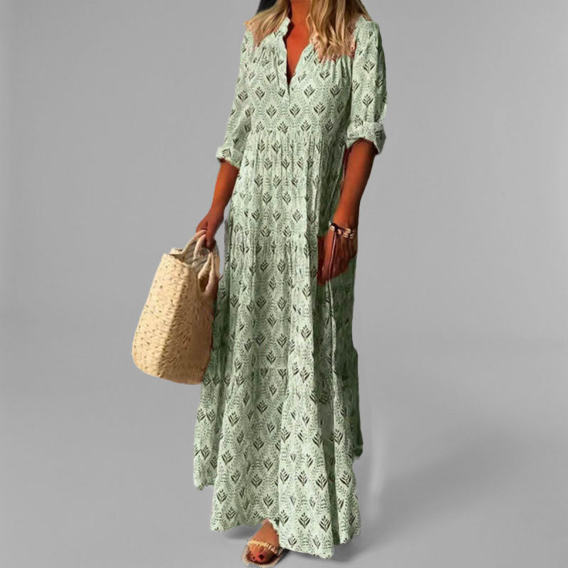 Light Cotton Loose Fit Vintage Pattern Maxi Dress