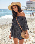 Women's Off-Shoulder Dress – Elastic Waist – Ruched Sleeves – Light and Breathable