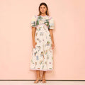 Dress for women – A-line fit – Full length – Puff sleeves – Artistic print
