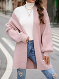Women's Cardigan – Knit – Relaxed Fit – Open Front – Long Sleeves – Herringbone Pattern