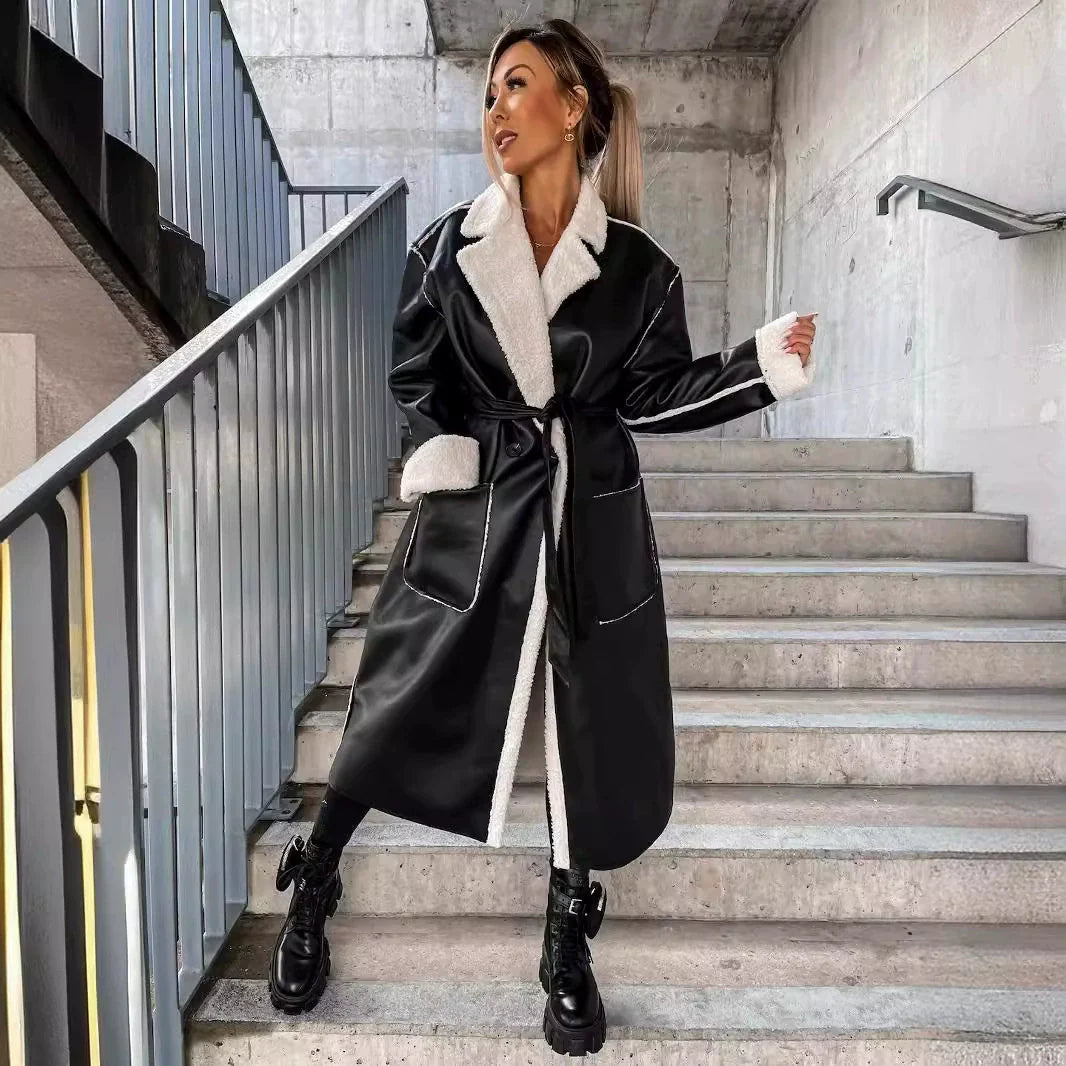 Faux Shearling Lined Oversized Wrap Long Coat