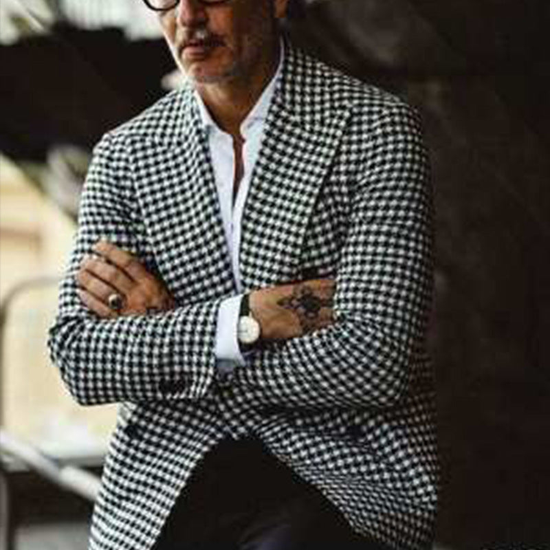 Wool Blend Checkered Slim Fit Blazer