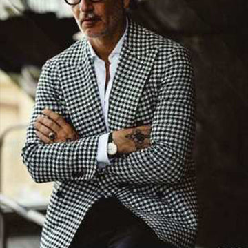 Wool Blend Checkered Slim Fit Blazer