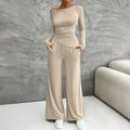 Women's Suit Clothing – Slim Fit Long-Sleeved Top – High-Waisted Wide Pants